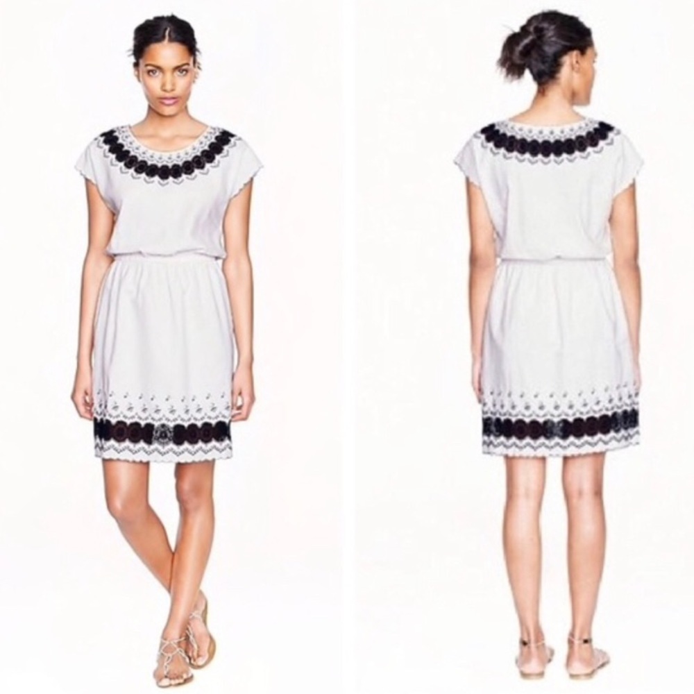 J.Crew Linen Embroidered Scalloped hem Dress EUC 0